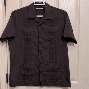 Men's Dark Brown Embroidered Casual Shirt